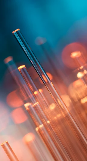 Close-up of glowing fiber optic strands